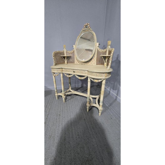 French Painted Bergere Dressing Table, 1900 For Sale - Image 14 of 18