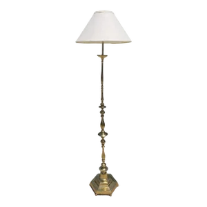 Mid Century Regency Solid Polish Brass Two Light Floor Lamp