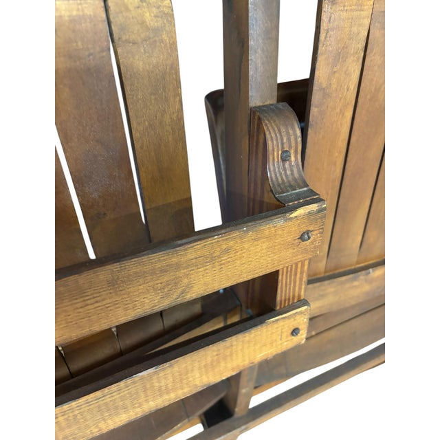 Vintage Four-Seat Folding Slatted Wood Bench, Theater, Waiting Room & Industrial Style Seating For Sale - Image 10 of 10