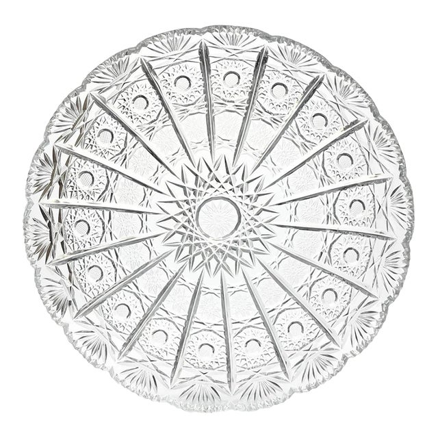 1960s Vintage American Brilliant Period Abp Cut Crystal Glass Tray Platter For Sale