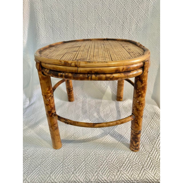 Mid-Century Modern Vintage Split Scorched Bamboo Rattan Riser or Footstool For Sale - Image 3 of 8