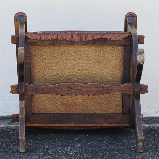 Early 20th Century English Gothic Arts & Crafts Wood and Leather Arm Chair For Sale In Tampa - Image 6 of 12