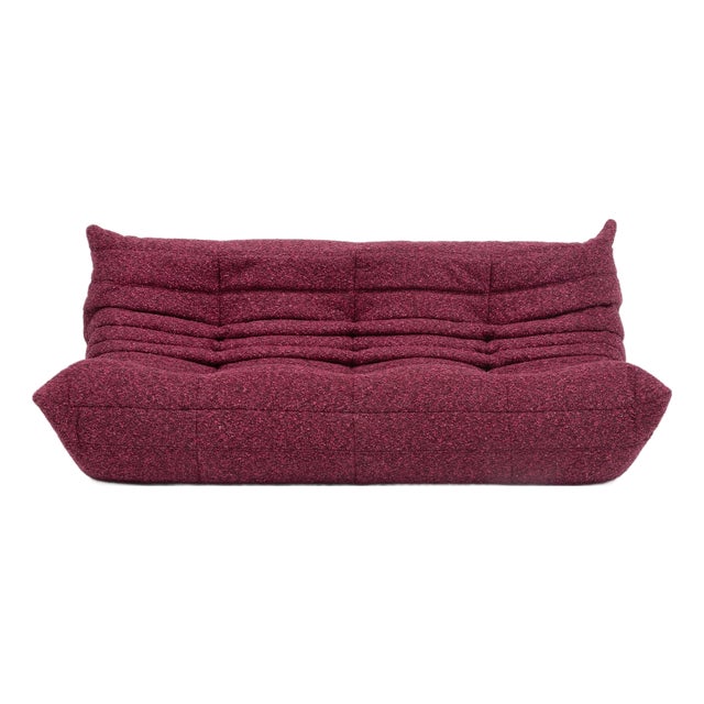 Ligne Roset Togo 3-Seater in Wild Berry Bouclé - Vintage Restored & Authentic For Sale