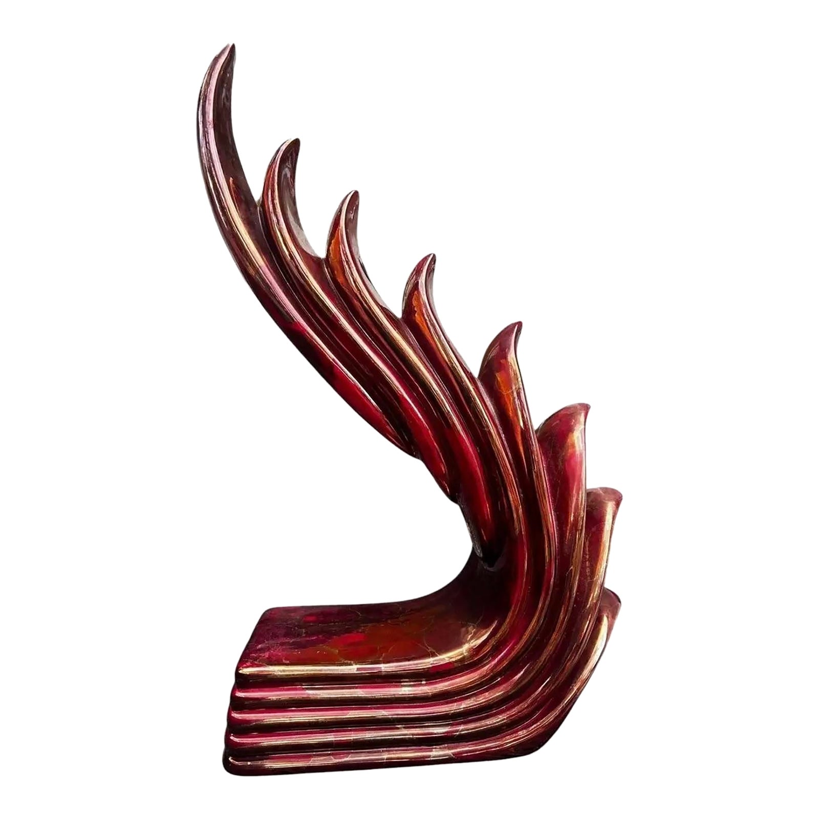 1980s Art Deco Revival Cascading Wing Wave Sculpture Red Gold | Chairish