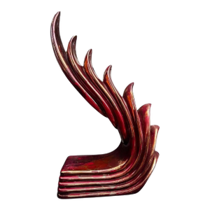 1980s Art Deco Revival Cascading Wing Wave Sculpture Red Gold