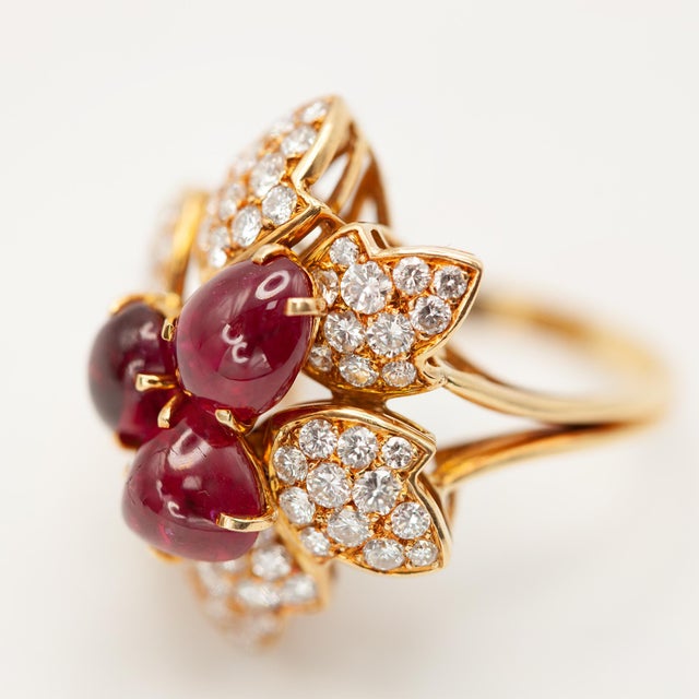 Metal 1980s French 18k Yellow Gold Ruby and Diamond Ring, Size 5.75 For Sale - Image 7 of 12
