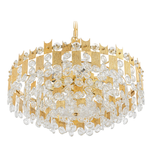 Large Gilt Brass and Crystal Glass Chandelier attributed to Palwa, Germany, 1960s