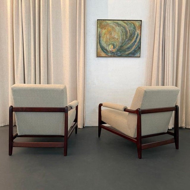 1960s 1960s Pair of Mid-Century Modern Walnut Upholstered Armchairs For Sale - Image 5 of 10