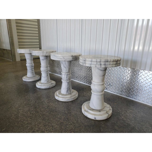 1960s Vintage Italian Carrera Marble Garden Stools- Set of 4 For Sale - Image 4 of 12