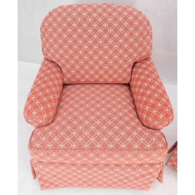 Pair of Large Red & White Upholstery Club Lounge Chairs & Matching Ottoman MINT For Sale - Image 9 of 15