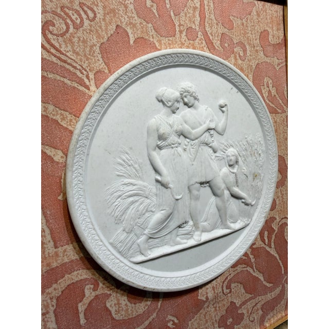 Grand Tour Vintage Italian Medallion Souvenir of Grand Tour Framed on Fortuny Fabric. For Sale - Image 3 of 5