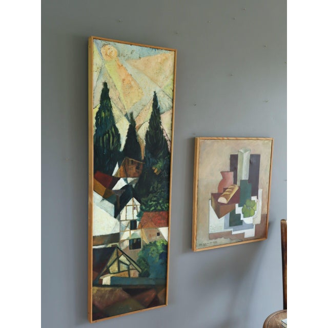 1970s 1975 Modernist 'Cubist Hillside' Vintage Swedish Landscape Oil Painting, Framed For Sale - Image 5 of 10
