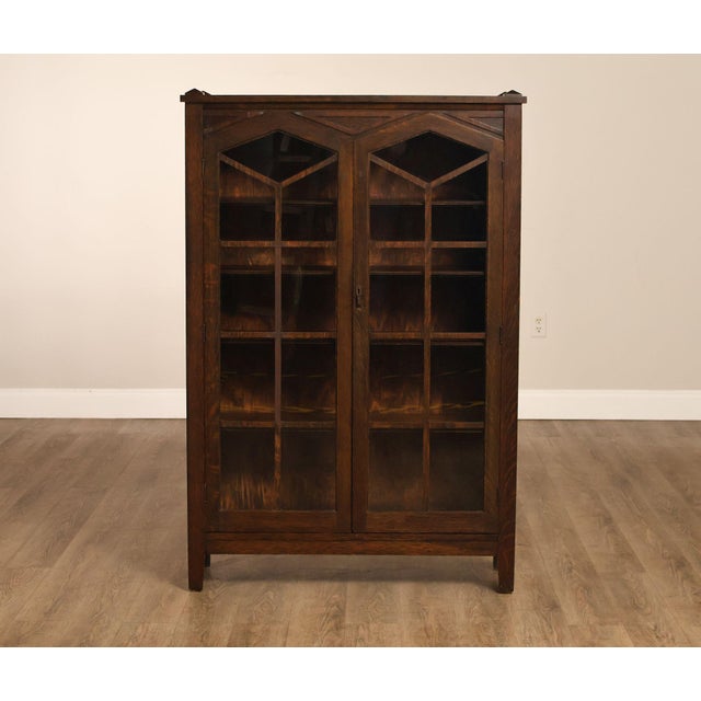 Antique Mission Oak Arts And Crafts Two Door Bookcase For Sale - Image 14 of 18