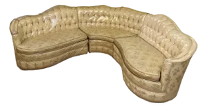VTG 1960’s, (3) Piece, Curvy, Custom-Designed Sectional, by Soref’s, With a Tufted Creamy-Golden Upholstery, Sculpted Back, Original Vinyl Protectors