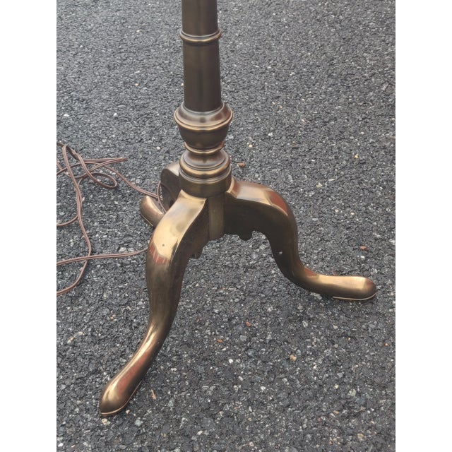 Mid 20th Century Stiffel French Provincial Solid Brass Tripod Cabriolet Leg Floor Lamp & Shade For Sale - Image 10 of 12