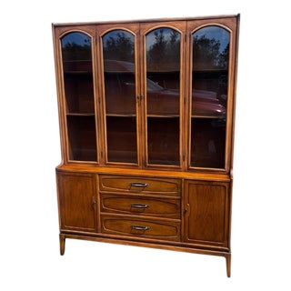 Mid 20th Century Modern China Cabinet With Walnut Finish by Halle Bros For Sale