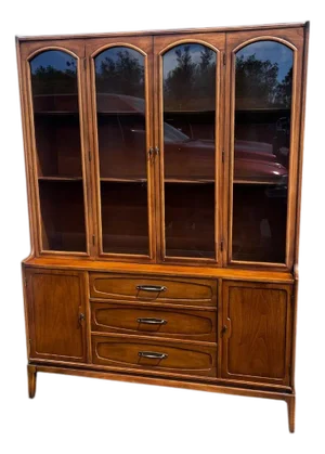 Mid 20th Century Modern China Cabinet With Walnut Finish by Halle Bros