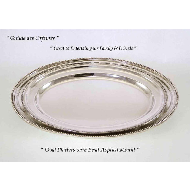 Traditional 1970’s Vintage/New Silver-Plate Oval Platter With Bead Pattern, Applied Border For Sale - Image 3 of 12