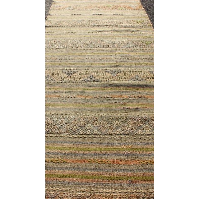 Vintage Turkish Kilim Rug With Stripe Design in Soft Earth Tones 2'9 X 9'7 For Sale - Image 4 of 10