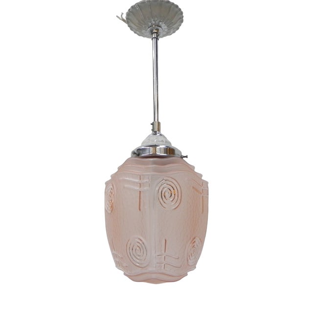 Art Deco Hanging Lamp with Pink Glass Shade, 1930s For Sale