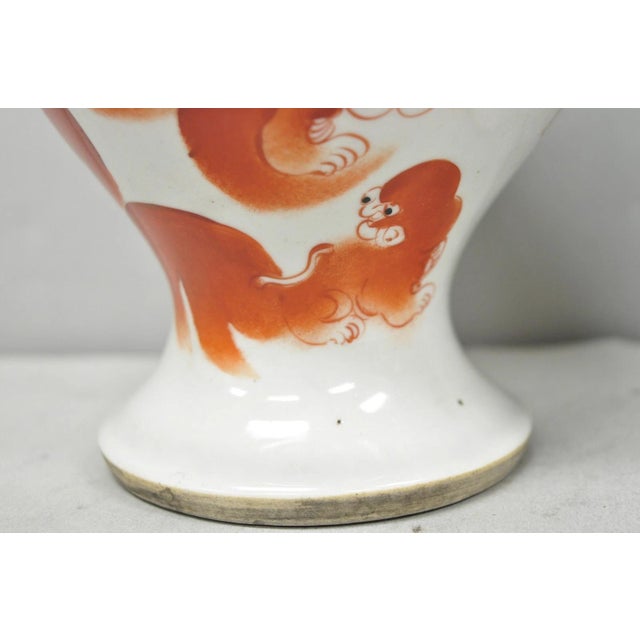 White Vintage Chinese Hand Painted Foo Dog Porcelain Covered Ginger Jar - A Pair For Sale - Image 8 of 17