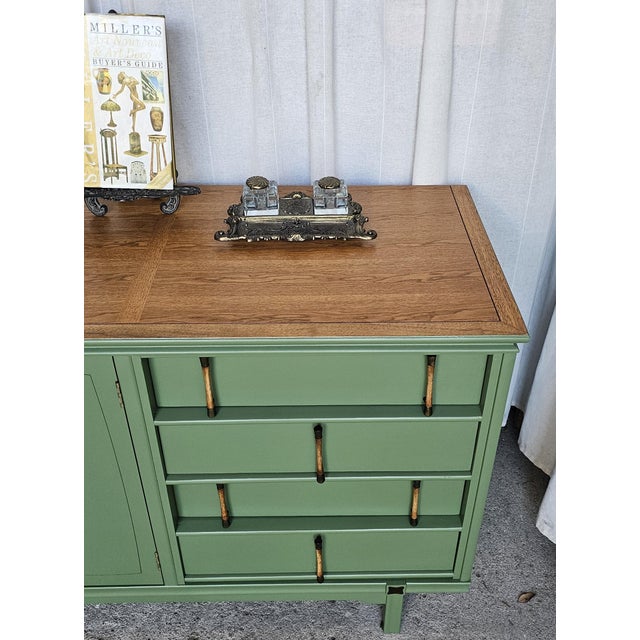 Wood Thomasville Green Dresser, Tamerlane Collection, Mid Century Modern, Credenza 1950's For Sale - Image 7 of 16