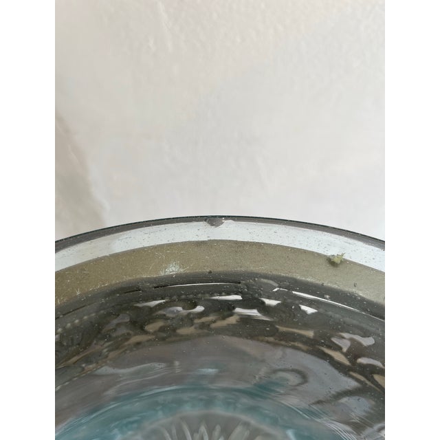 Metal Pair of Mexican Aqua Blown Glass Vessels on Decorative Tole Metal Plant Stands For Sale - Image 7 of 10