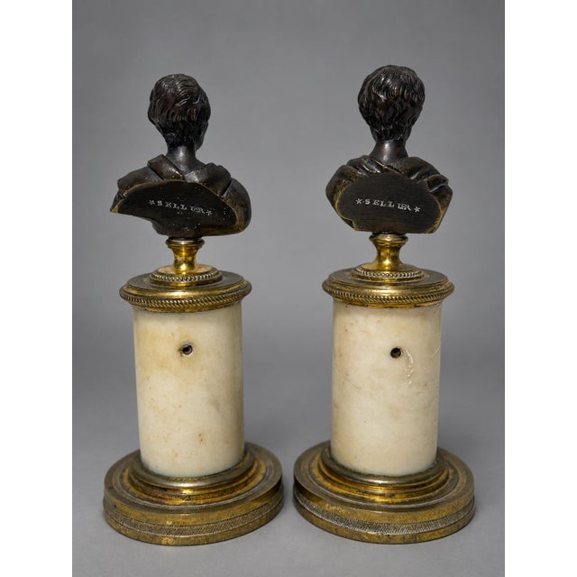Late 18th Century François Sellier, Pair French Neoclassical Bronze Busts of Voltaire and Rousseau For Sale - Image 5 of 10