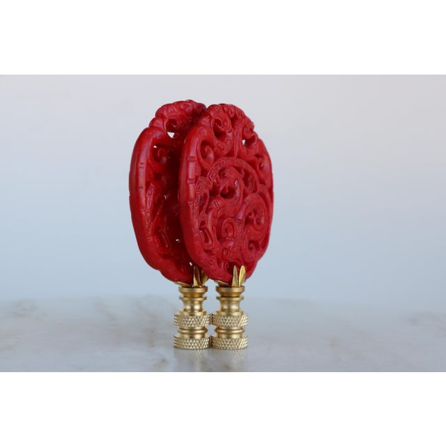 Chinese Dragon Carved Stone Finials on Brass Hardware - A Matching Pair For Sale In Madison - Image 6 of 6