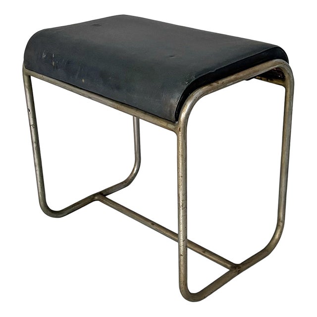 Italian Art Deco Stool in Metal and Faux Leather, 1930s For Sale