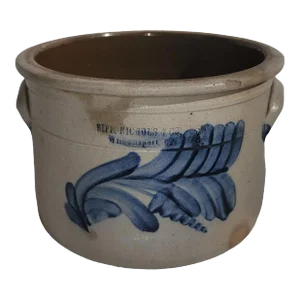 19th Century Decorated Salt Glaze Crock Sipe & Sons Cake Crock