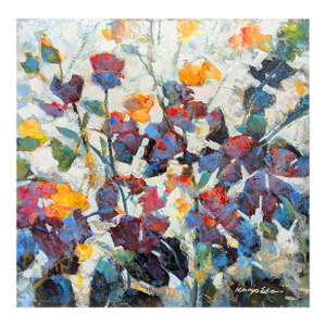 Abstract Contemporary Acrylic on Gallery Wrap Canvas Floral Red and Gold Flowers