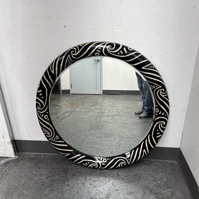 Art Deco Monumental Round Mirror in the Style of Karl Springer For Sale - Image 3 of 13