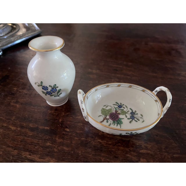 Vintage Herend Hungary Windsor Garden Porcelain Miniature Vase and Trinket Dish Set For Sale - Image 13 of 18