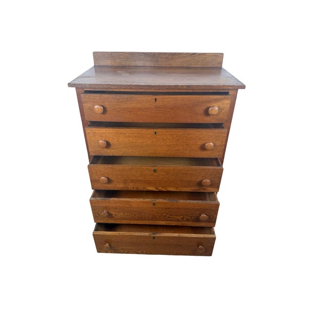 Early 20th Century Oak Five-Drawer Tall Chest of Drawers For Sale - Image 14 of 17