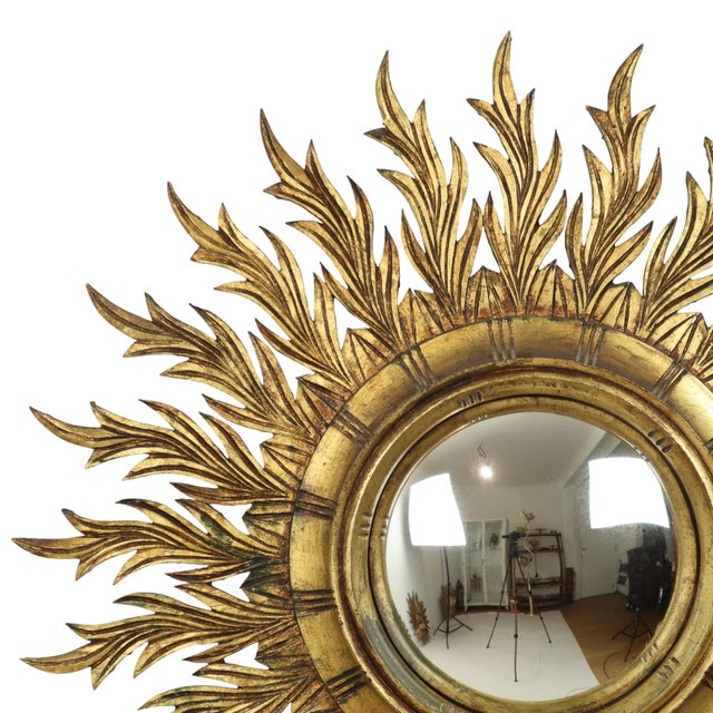 Large Gold Leaf Gilt Wood Sunburst Mirror, 1950s For Sale - Image 18 of 18