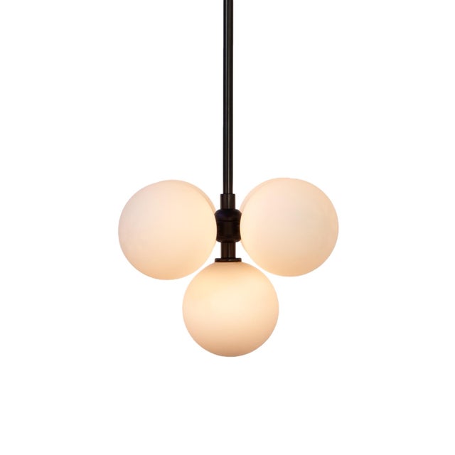 Modern Bunch Pendant, Black, 20in H, Modern, 5 Inch Glass Globes, by Research.Lighting, Modern, Minimal Hanging Light For Sale - Image 3 of 8