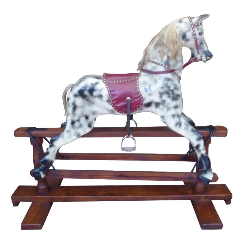 Large English Dapple Grey Rocking Horse, 1940 | Chairish