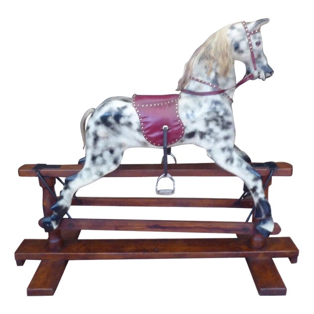 Large English Dapple Grey Rocking Horse, 1940 For Sale