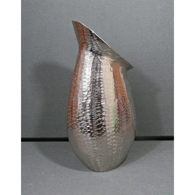 Contemporary Large Sculptural Textured Silver-Finish Vase For Sale - Image 3 of 12