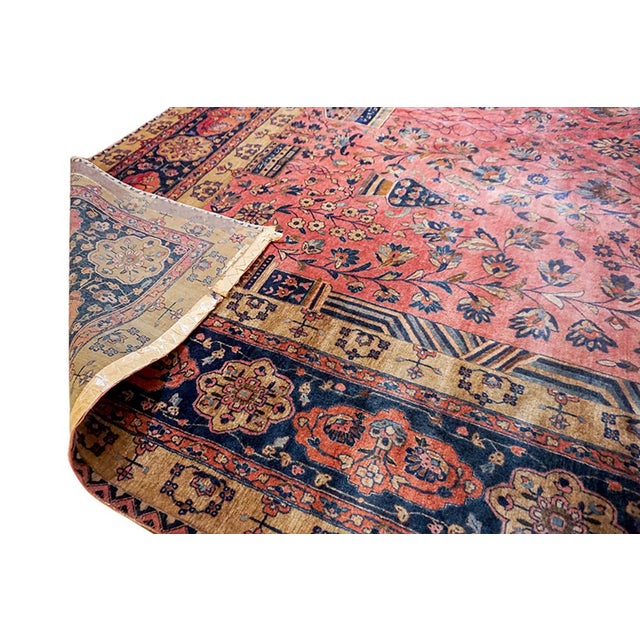 Textile 1920s Antique Pink Floral Grand-Scale Formal Persian Silk Wool Kashan Carpet Rug For Sale - Image 7 of 7