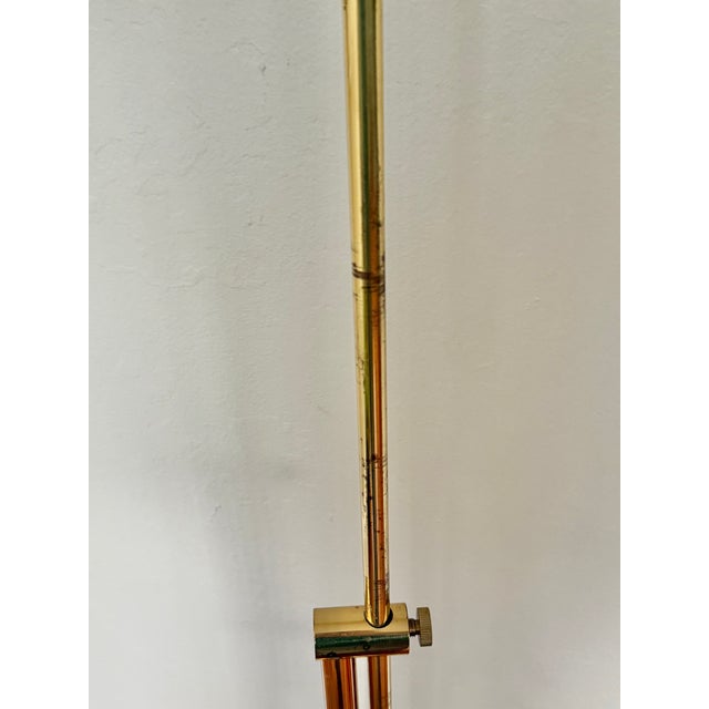 Late 20th Century Hollywood Regency Polished Brass Adjustable Height Pharmacy Floor Lamp With Hooded Shade For Sale - Image 9 of 12