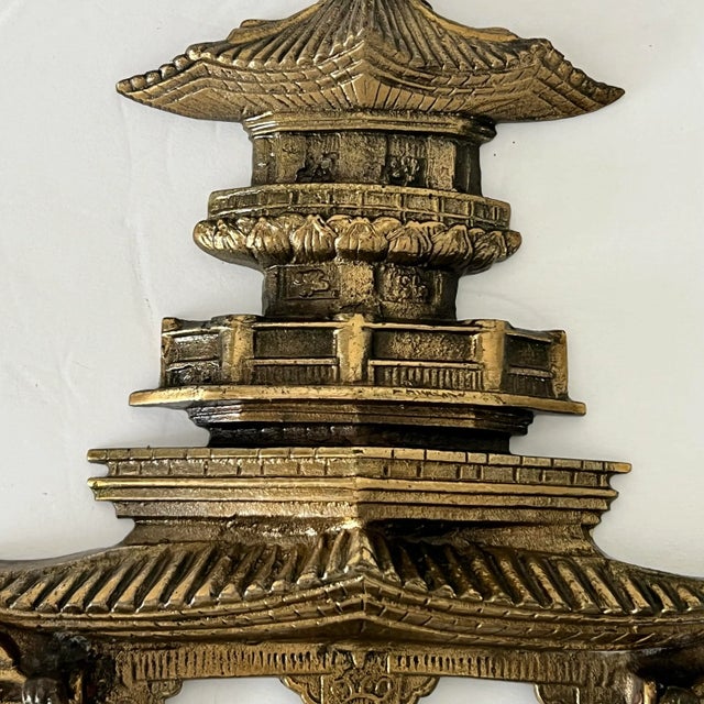 Chinoiserie Vintage Large Chinoiserie Brass Pagoda Door Knocker of Distinction For Sale - Image 3 of 12
