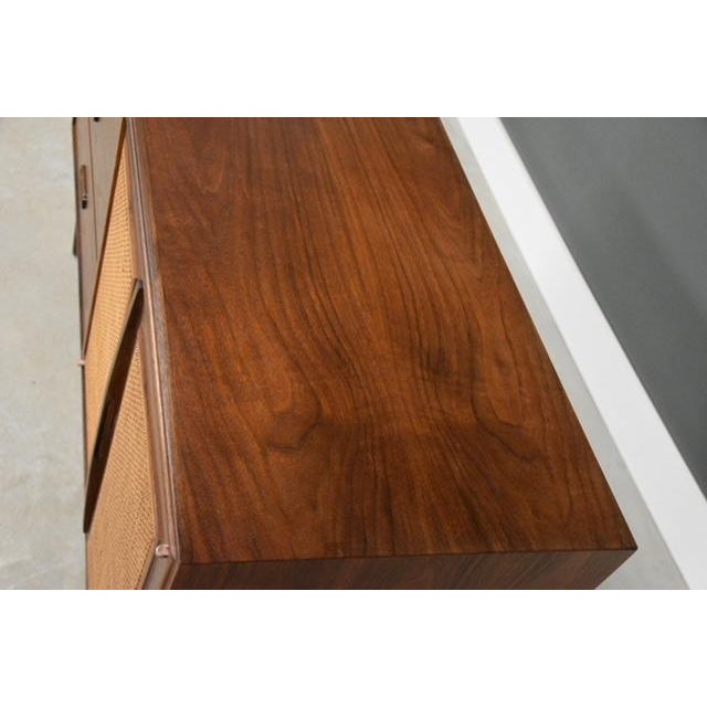 Brown 1960s Refinished 52” Walnut and Cane Credenza by Founders For Sale - Image 8 of 10