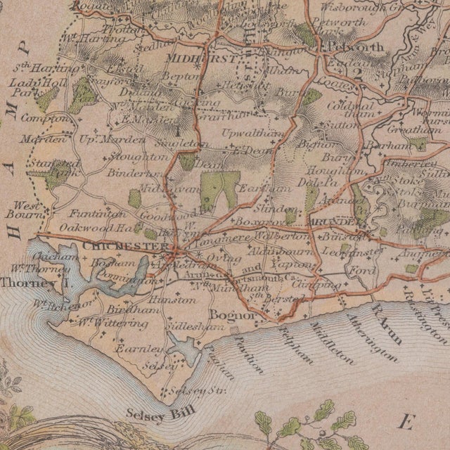 1860's Antique County Map Sussex For Sale - Image 11 of 12