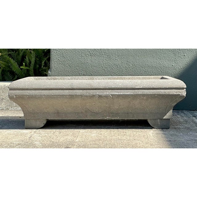 Mid-Century Modern Vintage Carved Stone Engraved Planter For Sale - Image 3 of 12