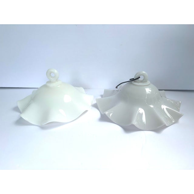 Antique Victorian White Milk Glass Ruffled Hanging Smoke Bells - a Pair For Sale - Image 4 of 12