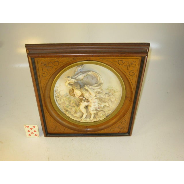 Antique Porcelain Plaque, "The Storm" (La Tempête) After: French Artist Pierre Auguste Cot, Walnut Frame, European Figurine For Sale - Image 9 of 12