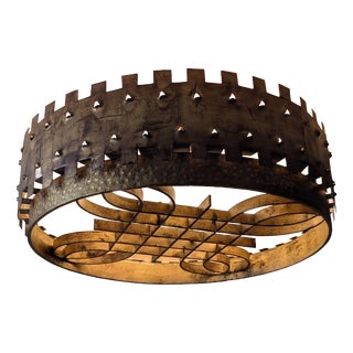 Mid-Century Brutalist Ceiling Lamp in Gilded Wrought Iron, 1940s For Sale