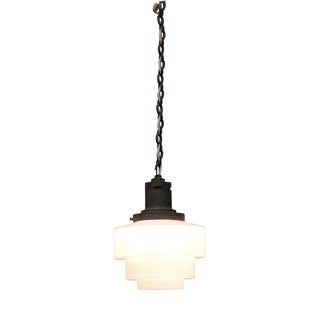 Industrial Style Opalescent Hanging Light Shade from Odeon, 1930 For Sale
